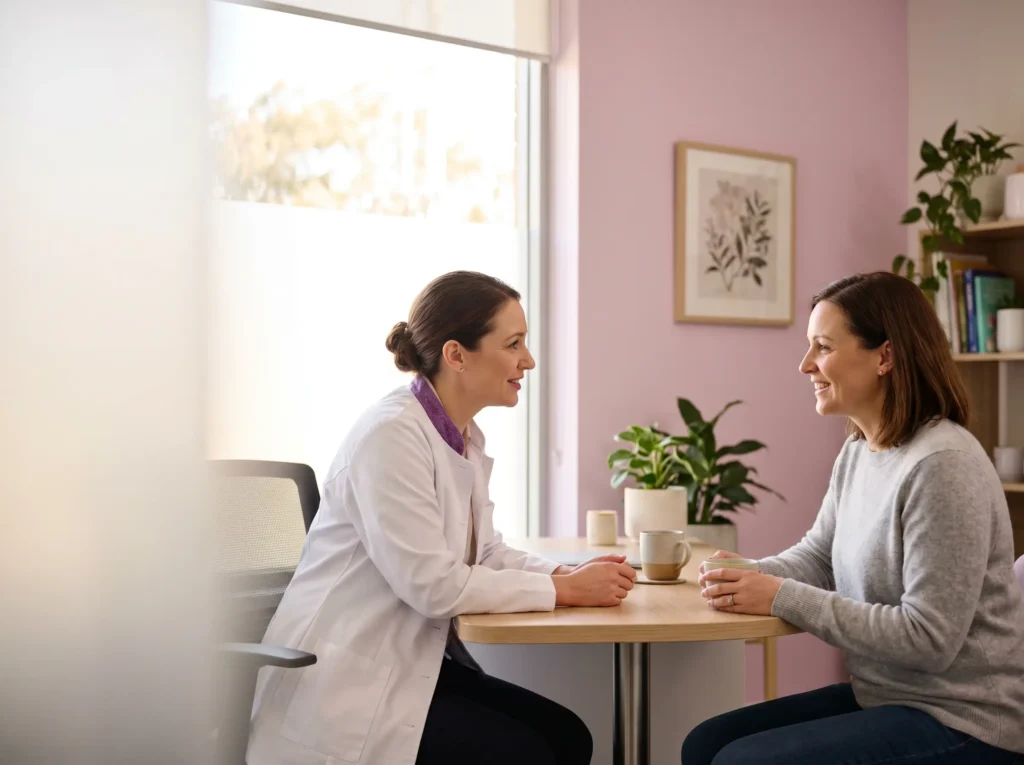 Photograph of a GP consultation discussing IUD and Implanon contraception options by Athena Women's Clinic Perth
